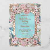 Vintages Blue Peony Brautparty Tea Party Folieneinladung (Vorderseite)