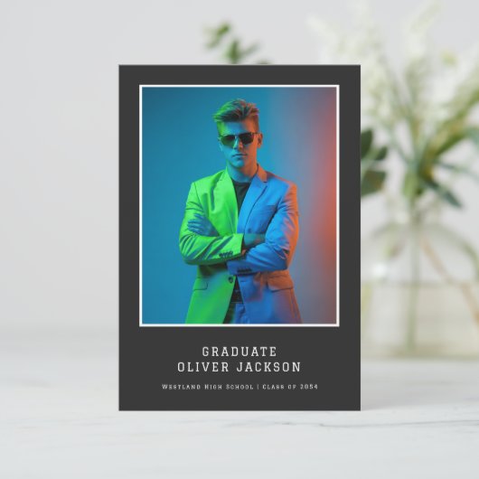 Vintages Blue Retro Abschluss Foto Einladung (Stehend Vorderseite)