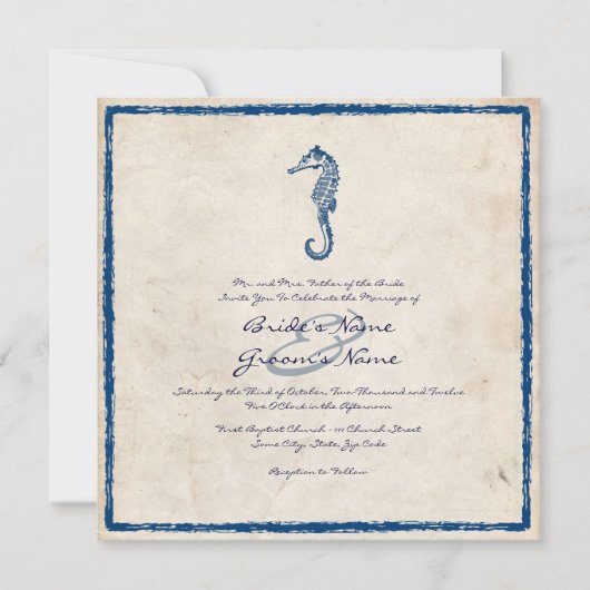 Vintages Blue Sea Horse Beach Einladung (Vorderseite)