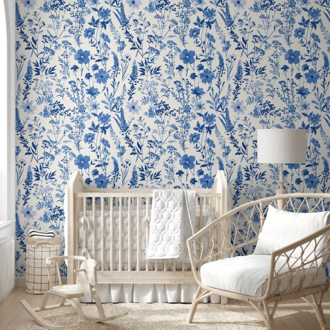 Vintages Blue Toile Tapete (Kinder)