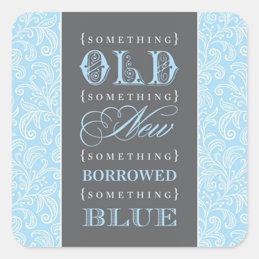 Vintages Blue Wedding Brautparty Quadratischer Aufkleber (Vorderseite)