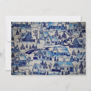 Vintages Blue Weihnachtsdorf Feiertagskarte