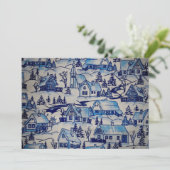 Vintages Blue Weihnachtsdorf Feiertagskarte (Stehend Vorderseite)