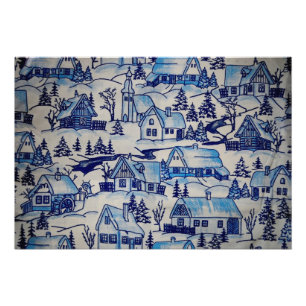 Vintages Blue Weihnachtsdorf Fotodruck