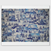Vintages Blue Weihnachtsdorf Geschenkpapier (Flach)