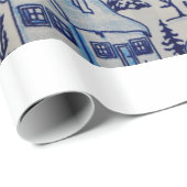 Vintages Blue Weihnachtsdorf Geschenkpapier (Rolleneckpunkt)