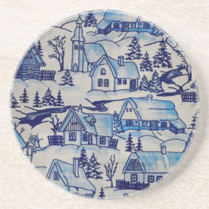 Vintages Blue Weihnachtsdorf Getränkeuntersetzer