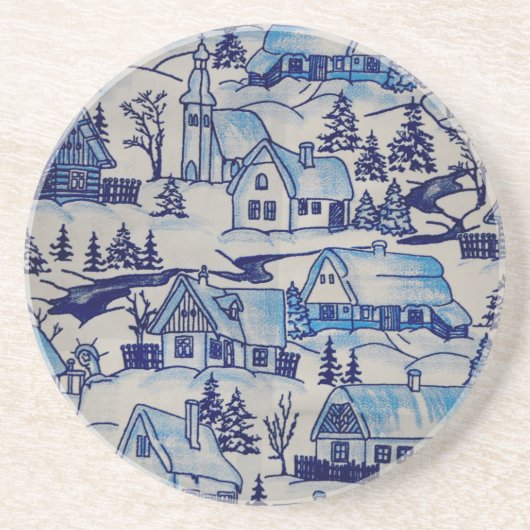 Vintages Blue Weihnachtsdorf Getränkeuntersetzer (Vorne)