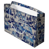 Vintages Blue Weihnachtsdorf Große Geschenktüte (Rückseite Schrägansicht)