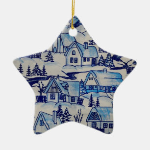 Vintages Blue Weihnachtsdorf Keramik Ornament