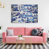 Vintages Blue Weihnachtsdorf Leinwanddruck (Insitu (Wohnzimmer))