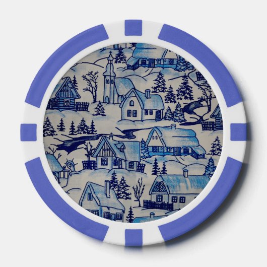 Vintages Blue Weihnachtsdorf Pokerchips (Vorderseite)