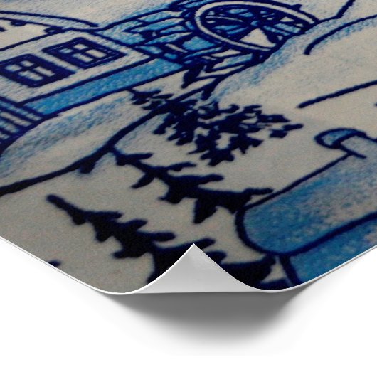 Vintages Blue Weihnachtsdorf Poster (Ecke)