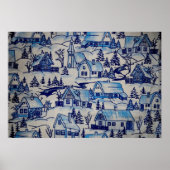 Vintages Blue Weihnachtsdorf Poster (Vorne)