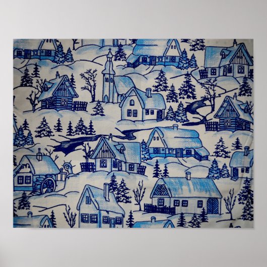 Vintages Blue Weihnachtsdorf Poster (Vorne)