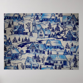 Vintages Blue Weihnachtsdorf Poster