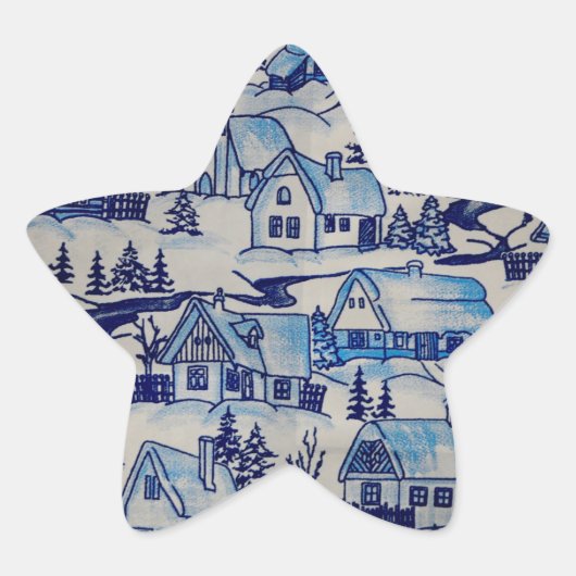 Vintages Blue Weihnachtsdorf Stern-Aufkleber (Vorderseite)