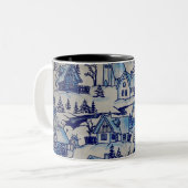 Vintages Blue Weihnachtsdorf Zweifarbige Tasse (Vorderseite Links)