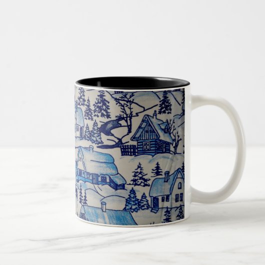 Vintages Blue Weihnachtsdorf Zweifarbige Tasse (Rechts)