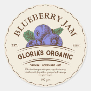 Vintages Blueberry-Fruchtmark-Lebensmitteletikett Runder Aufkleber