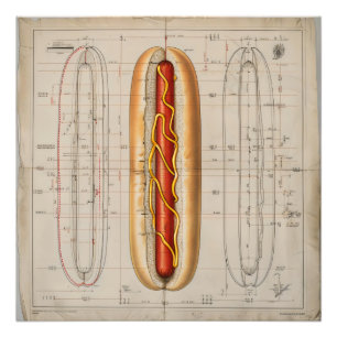 Vintages Blueprint für Hot Dog Fotodruck