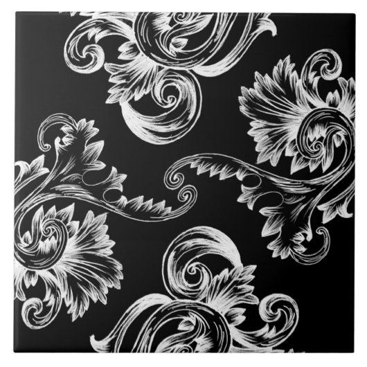 Vintages Blüh (weiß) Fliese (Vorderseite)