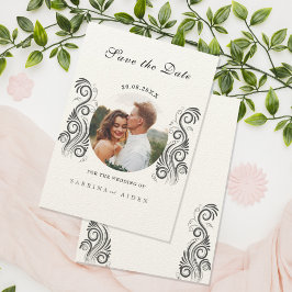 Vintages Blühe Black Monogram Wedding Foto Save The Date