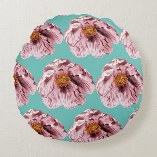 Vintages blühendes Peondekissen Rundes Kissen (Vorderseite)