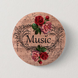 Vintages Blumen für Liebe von Musik Button
