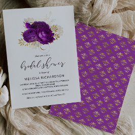 Vintages Blumen-Lila-Gold-Damaskus-Brautparty Einladung