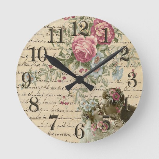 Vintages Blumen Runde Wanduhr (Vorderseite)