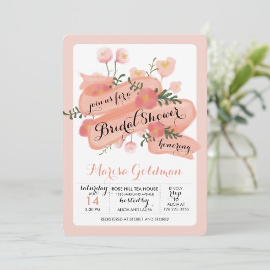 Vintages Blumenbanner-Brautparty Einladung (Stehend Vorderseite)