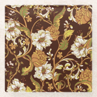 Vintages Blumenbarock: Magnolien, Rose Muster. Glasuntersetzer