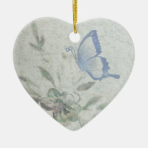 Vintages Blumenblau Keramik Ornament