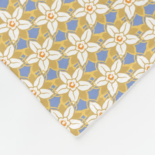 Vintages Blumenblau und Gelb-Jonquil-Muster Fleecedecke (Ecke)