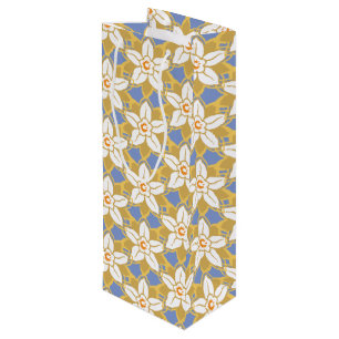 Vintages Blumenblau und Gelb-Jonquil-Muster Geschenktüte Für Weinflaschen