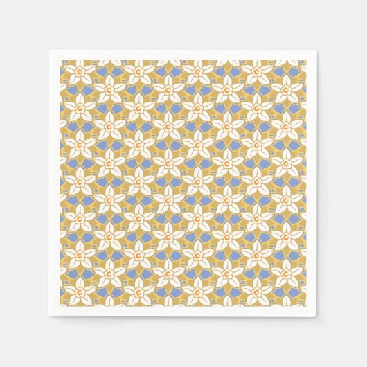 Vintages Blumenblau und Gelb-Jonquil-Muster Serviette (Vorderseite)