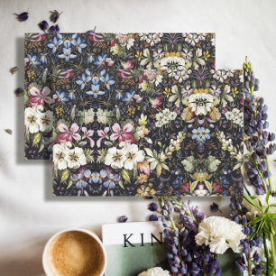 Vintages Blumenblau Weiße botanische Blume Muster Seidenpapier