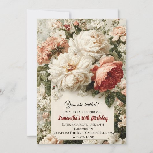 Vintages BlumenBouquet-Design Einladung (Vorderseite)