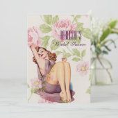 Vintages BlumenButton herauf retro Brautparty des Einladung (Stehend Vorderseite)