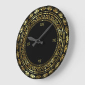 Vintages Blumendesign aus Gold und Schwarz Große Wanduhr (Winkel)