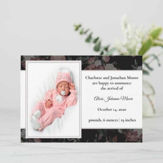 Vintages Blumendesign - Geburtserklärung Einladung (Stehend Vorderseite)