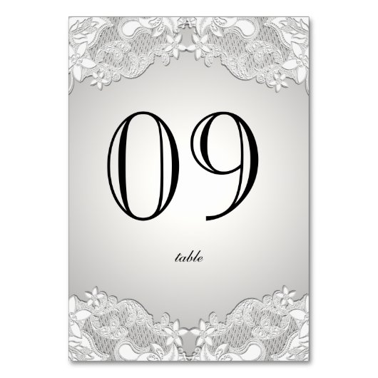 Vintages Blumendesign Silbergrau Tischnummer (Vorderseite)