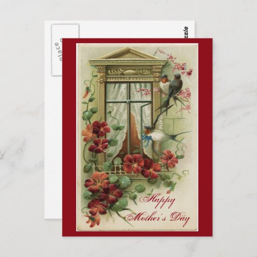 Vintages Blumenfenster Postkarte (Vorne/Hinten)
