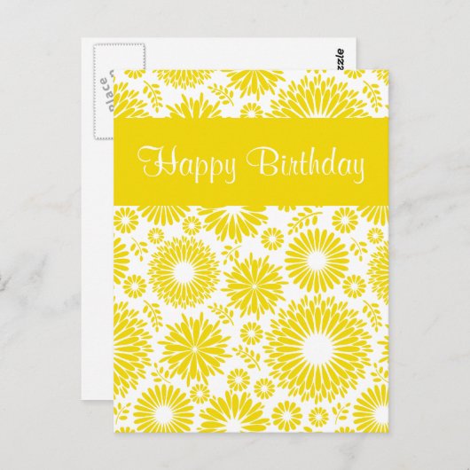 Vintages Blumengelb Happy Geburtstag Postkarte (Vorne/Hinten)