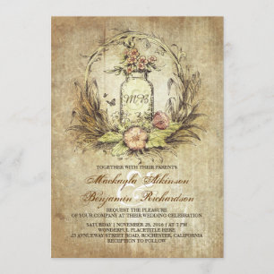 Vintages Blumengemüse Glas rustikale Hochzeit Einladung