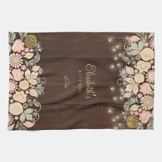 Vintages, blumengeschmücktes elegantes rustikales  geschirrtuch (Horizontal)
