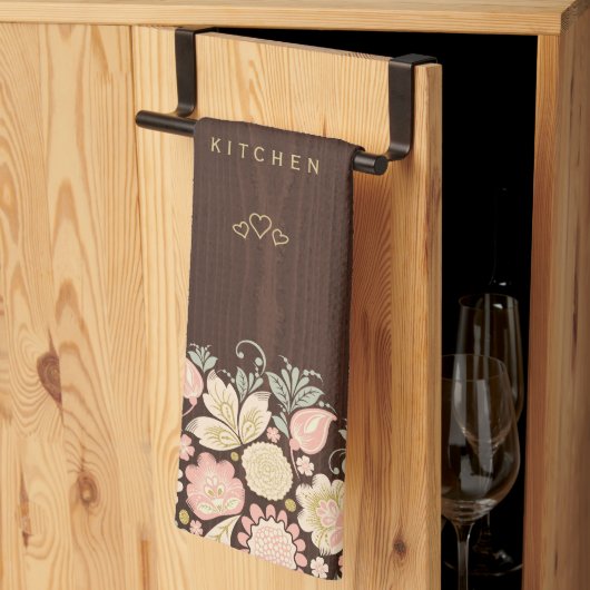 Vintages, blumengeschmücktes elegantes rustikales  geschirrtuch (Drittel gefaltet)