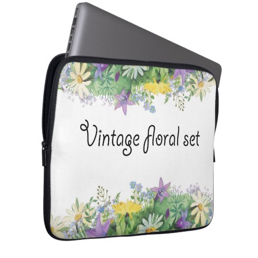 Vintages blumengeschmücktes Set Laptopschutzhülle (Vorne Rechts)