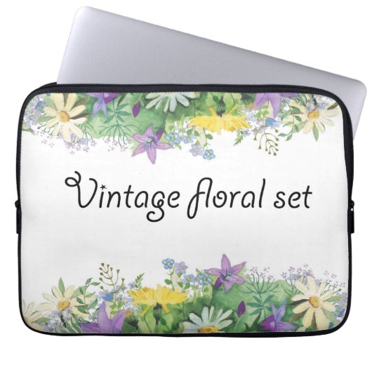 Vintages blumengeschmücktes Set Laptopschutzhülle (Vorderseite)